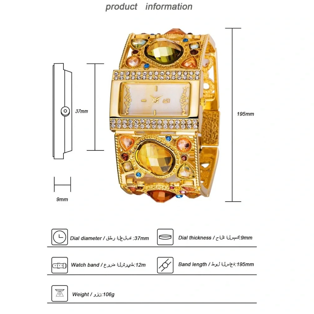 🆕 Gemstone Encrusted Bracelet Watch
